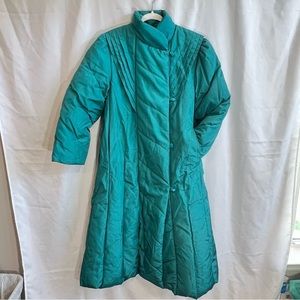 Vintage Woodward & Lothrop teal green down filled long coat size medium